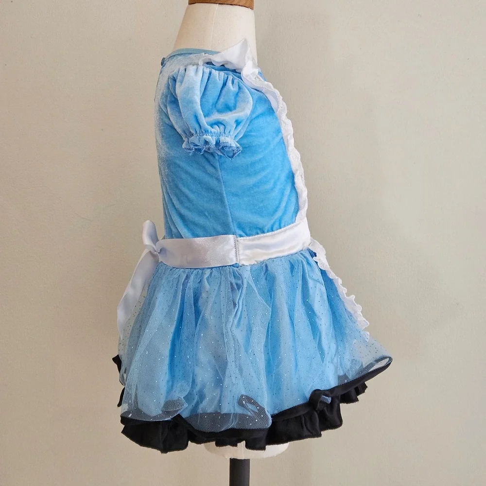 Disney Baby Alice in Wonderland Costume 12/18M Blue Velvet Tulle Set Check Legs